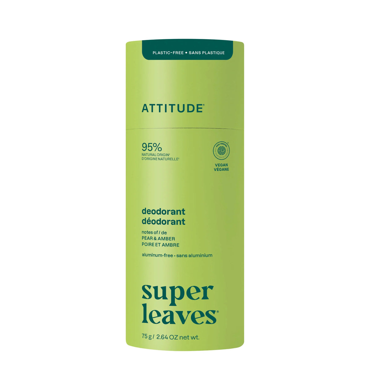 Deodorant - Plastic-free Stick Pear & Amber-2.64 Oz.